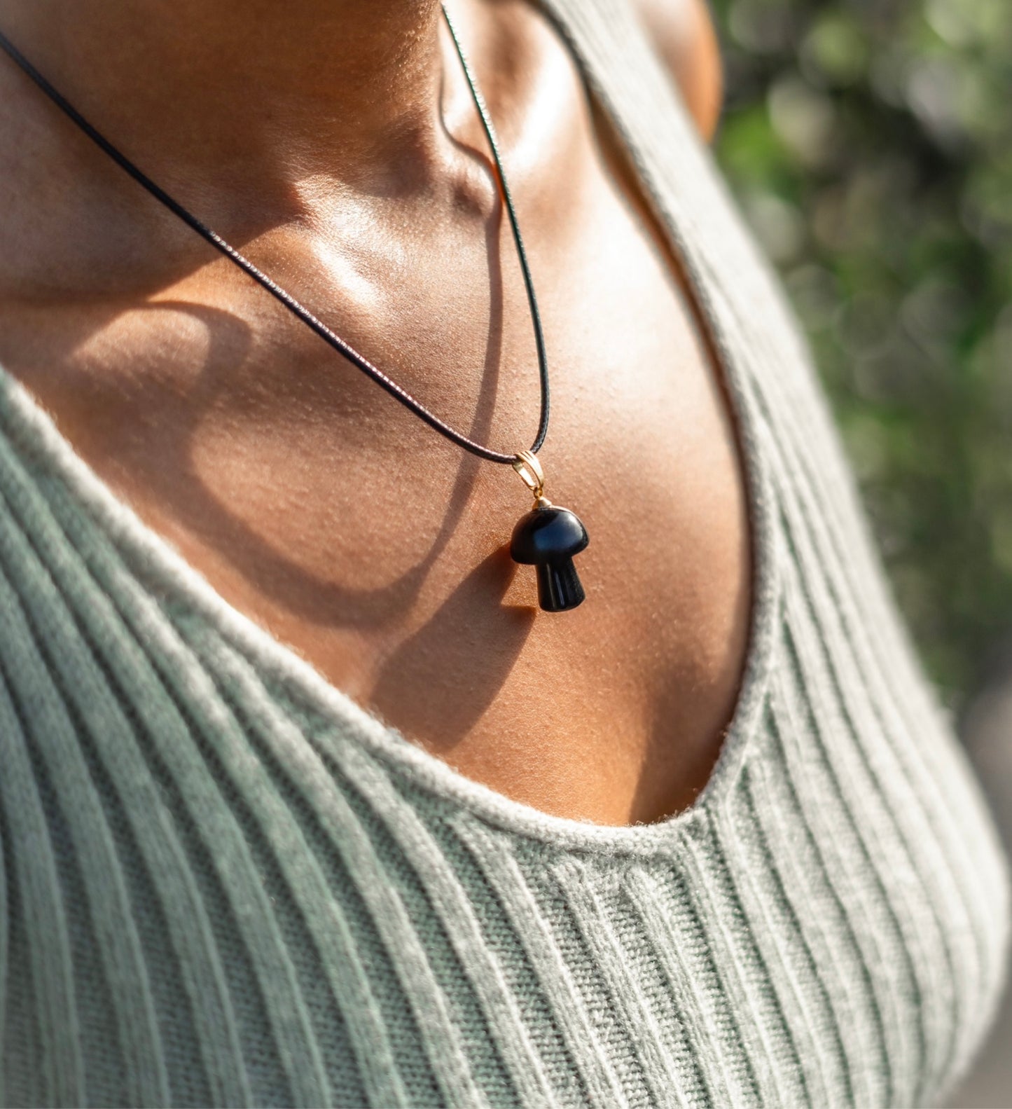 Obsidian Mushroom Necklace.