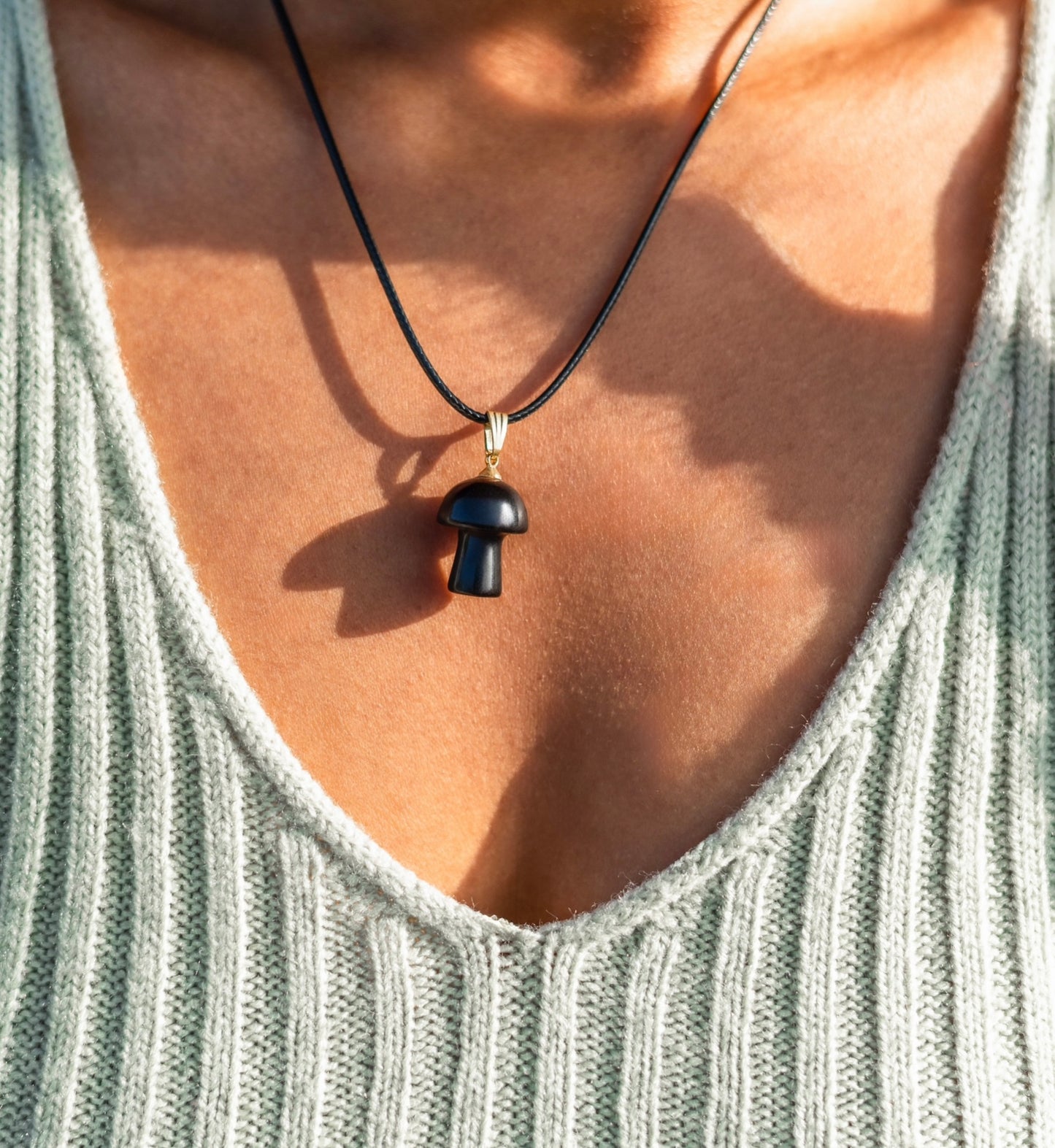 Obsidian Mushroom Necklace.