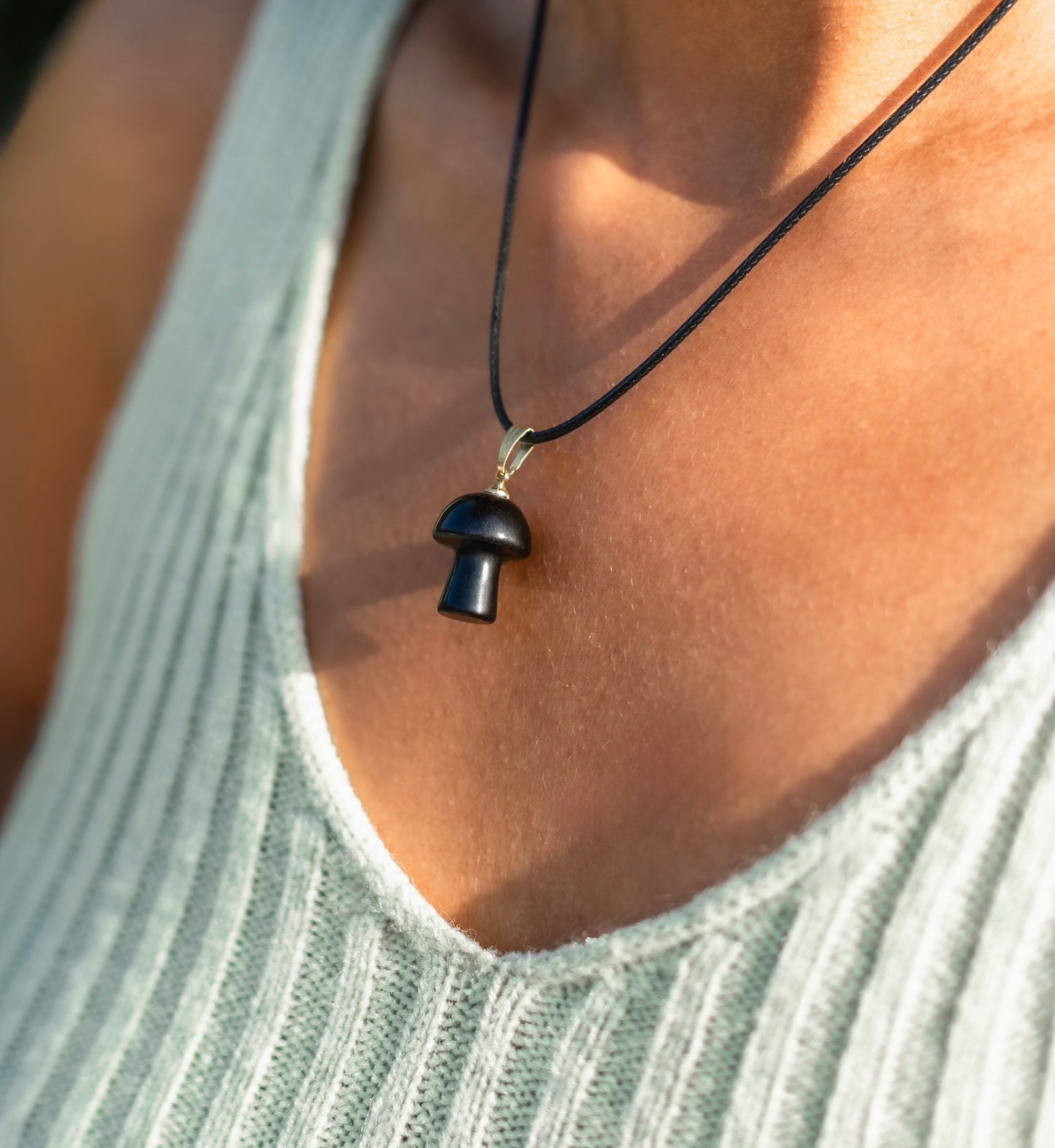 Obsidian Mushroom Necklace.