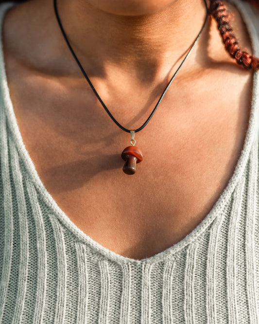 Red Carnelian Mushroom Necklace